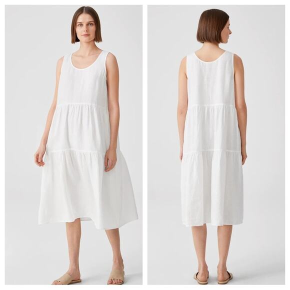 Eileen Fisher Dresses & Skirts - Eileen Fisher | Women’s 100% Organic Linen Tiered Dress Handkerchief Sleeveless